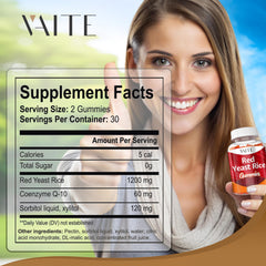 VAITE red yeast rice gummies pack-front shows 60 mg CoQ10 per serving