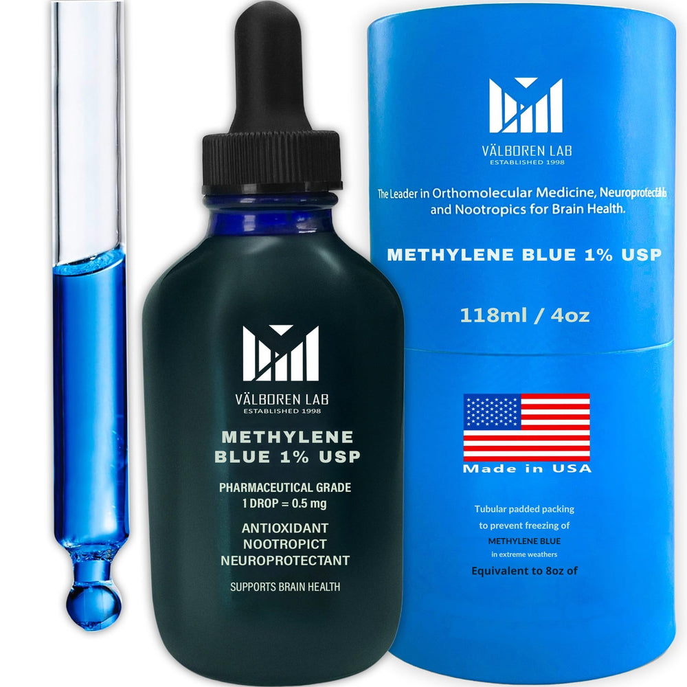 Valboren Labs Methylene Blue 4oz bottle front view for daily wellness support.