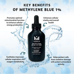 Valboren Labs Methylene Blue bottle label showing USP-grade formula and 1% concentration.