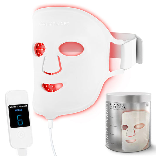 Vanity Planet VANA red-blue LED mask close-up for potential skin renewal