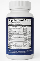 Vantanex MitoFusion bottle side view displays the product label with dosing information