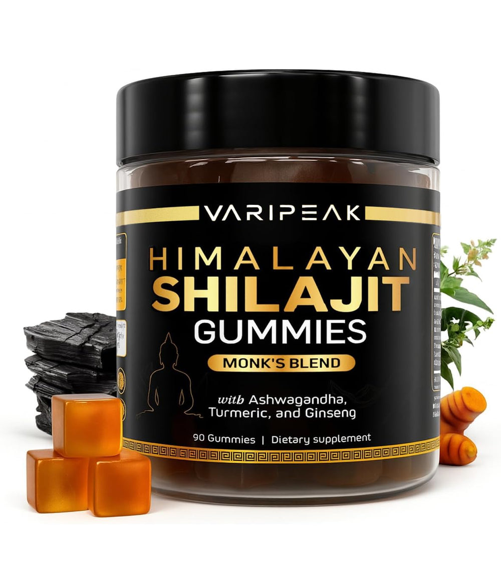 Varipeak 4-in-1 organic Himalayan Shilajit gummies bottle for daily energy support.