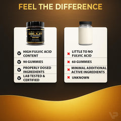 Varipeak Shilajit gummies closeup texture suggests mineral-rich energy support.