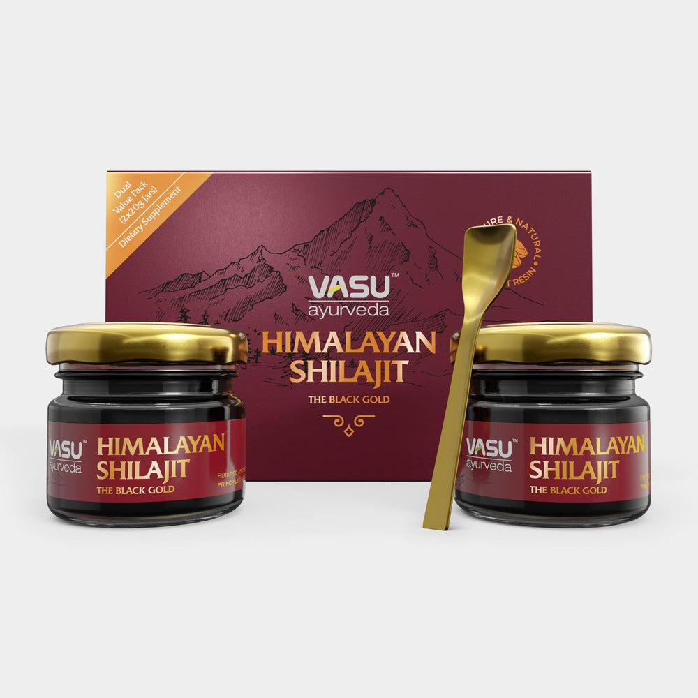 VASU Shilajit resin jar close-up showing pure Himalayan resin for daily energy