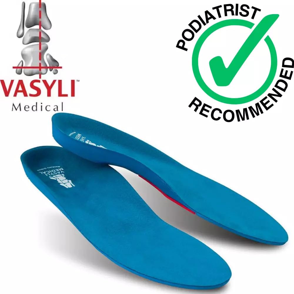 Vasyli blue heat-moldable kids insole provides medium-density orthotic support for daily wear