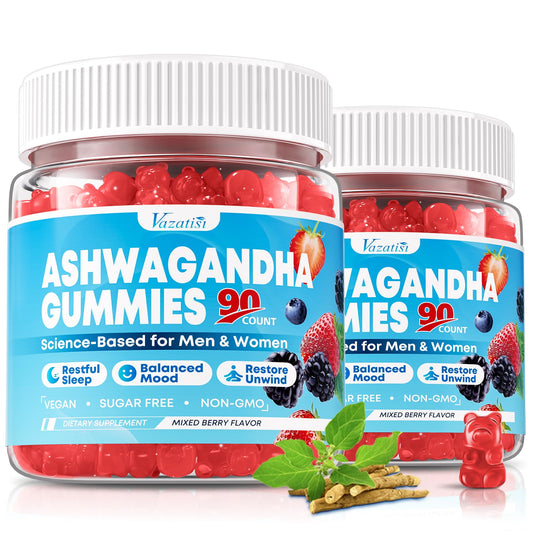 Vazatisi Ashwagandha Gummies bottle-label highlighting full-spectrum extract and daily wellness.