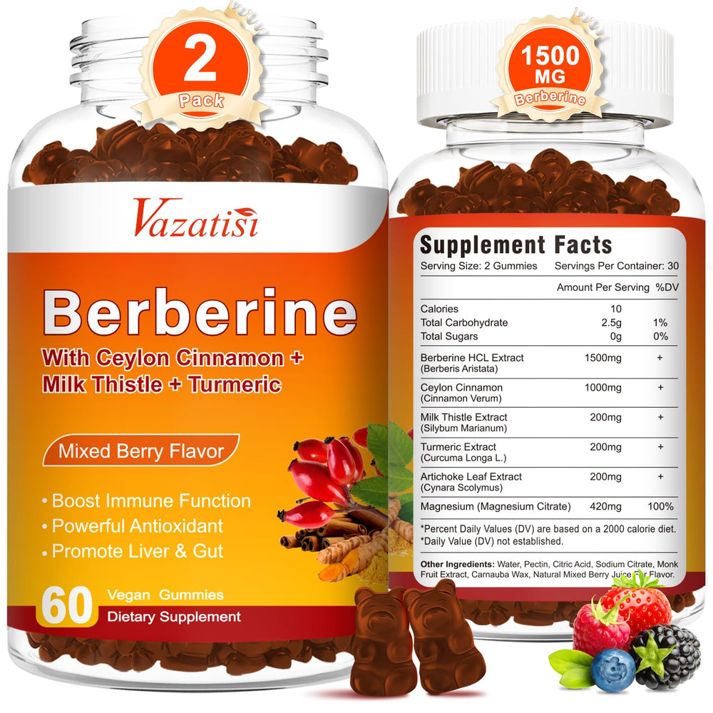 Vazatisi Berberine Gummies bottle with label for daily wellness.