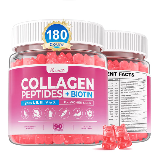 Vazatisi Collagen Gummies bottle close-up, showcasing convenient daily beauty support.