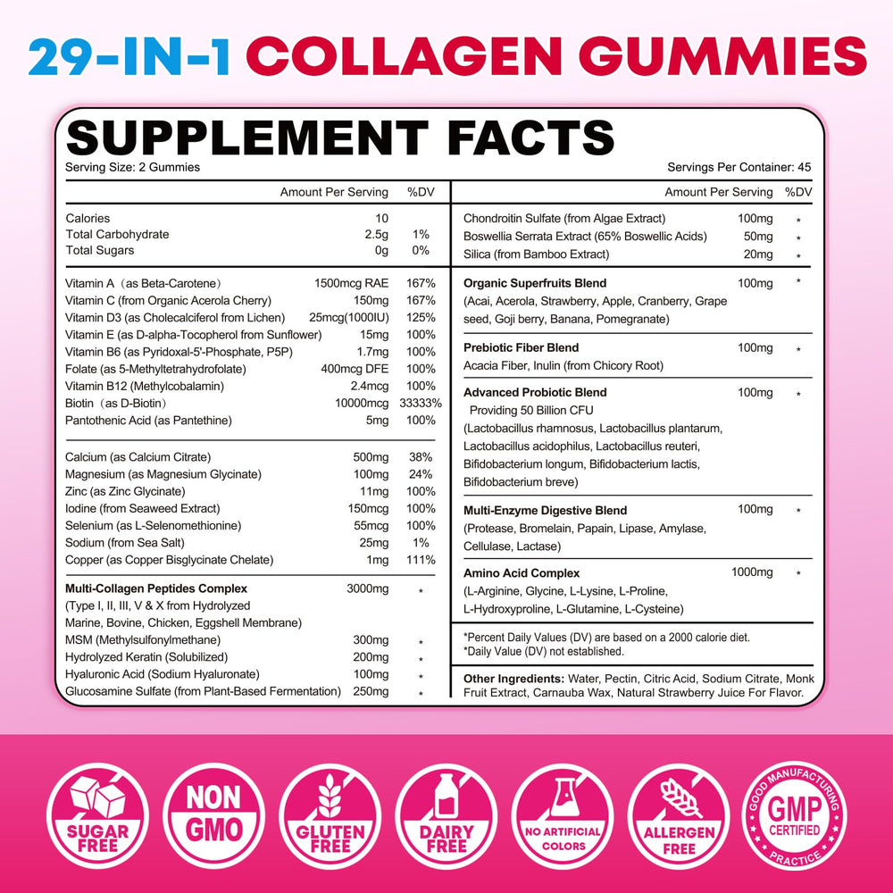 Vazatisi Collagen Gummies with probiotics label emphasizing gut-friendly benefits.