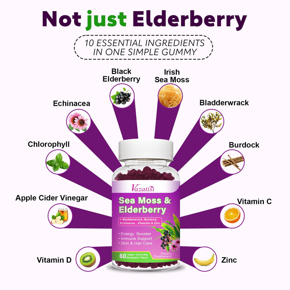Vazatisi elderberry gummies close up showing blueberry flavor