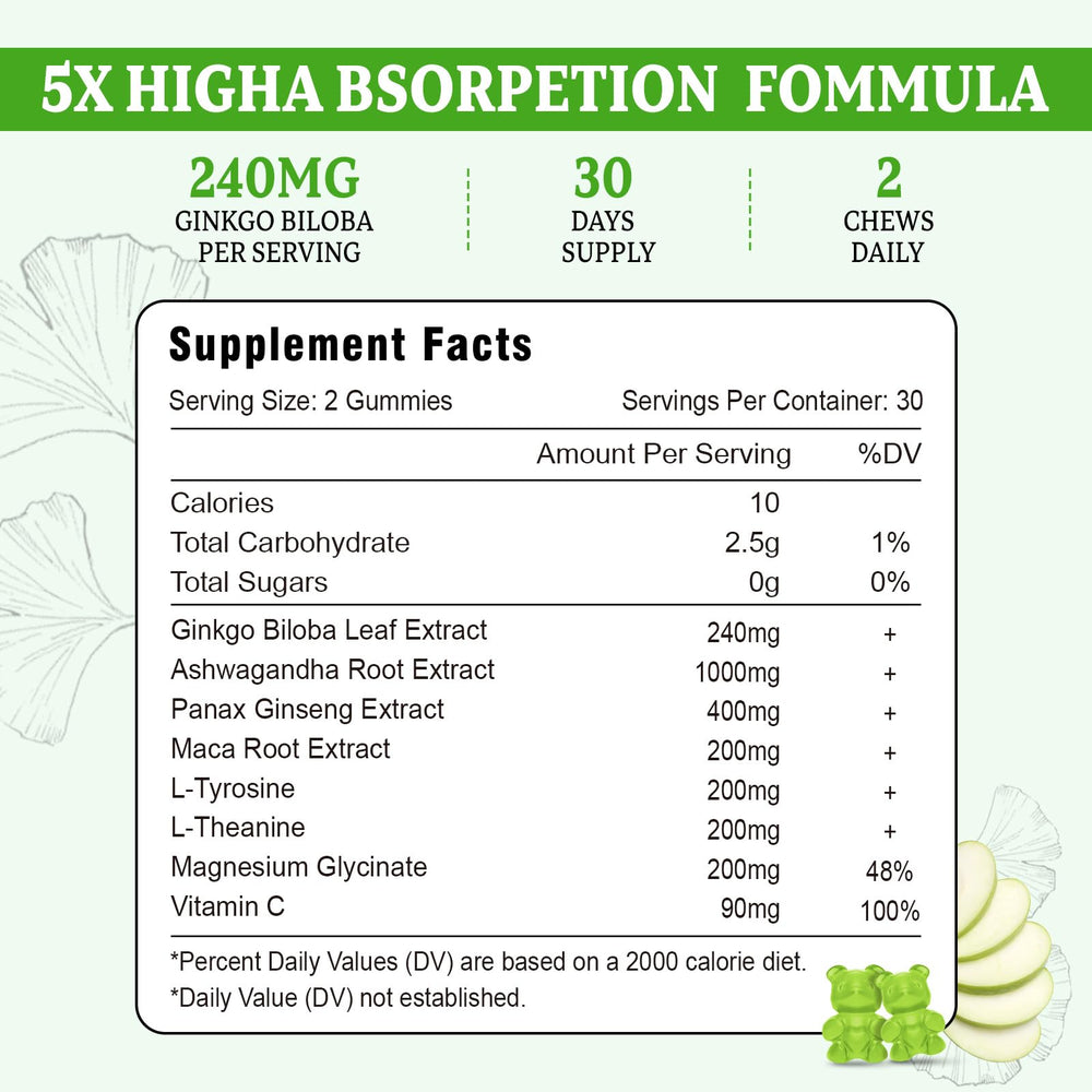Vazatisi Ginkgo Biloba Gummies apple flavor close up with tasty daily boost