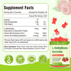Vazatisi L-Methylfolate gummies bottle back showing ingredients and suggested use.