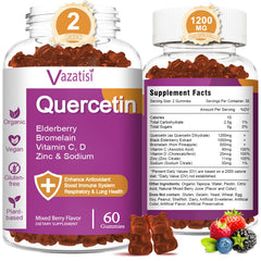 Vazatisi Quercetin Gummies bottle front with berry flavor, signaling immune support.