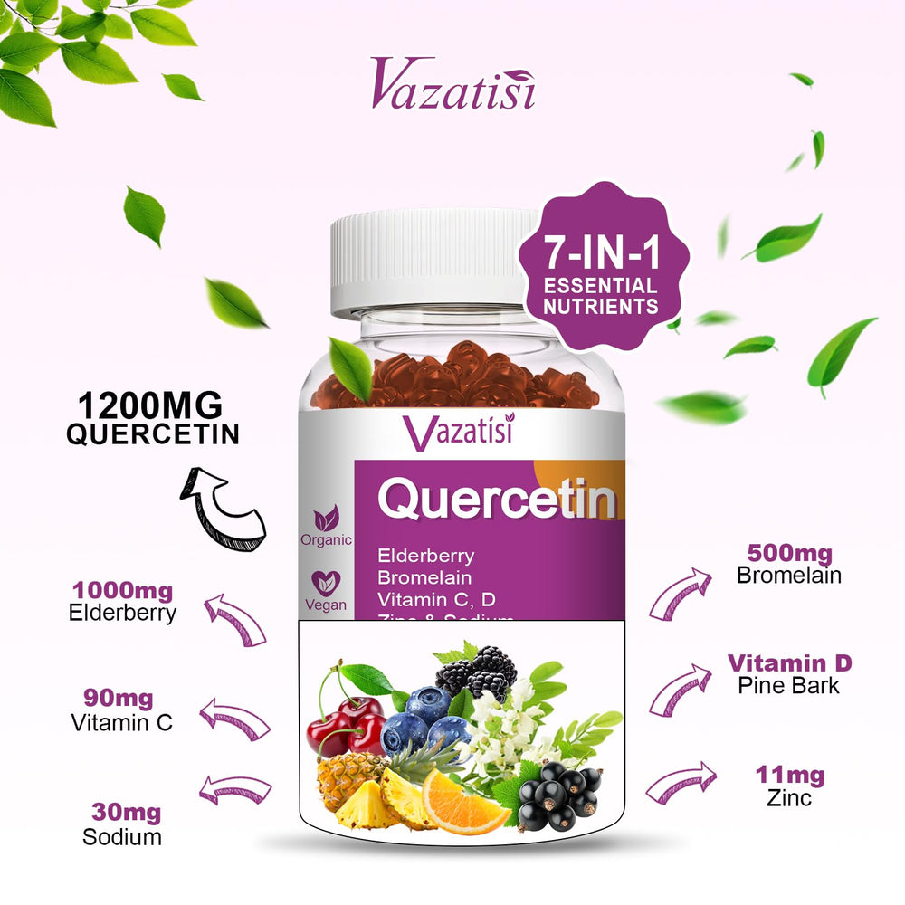 Vitamin C, zinc, and vitamin D support overall wellness with Vazatisi gummies.