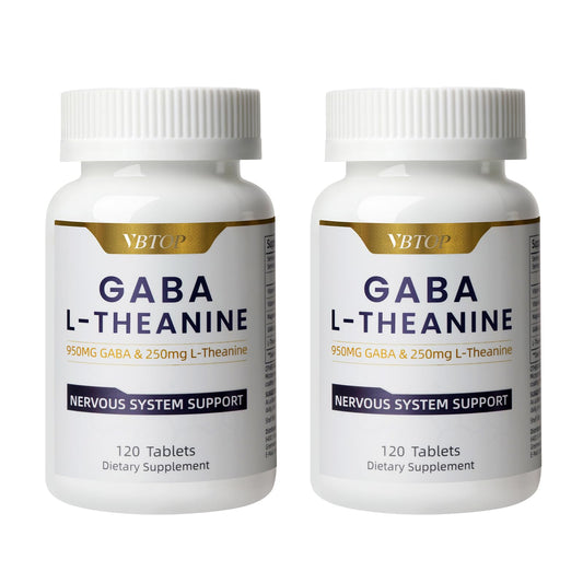 VBTOP GABA and L-Theanine bottle pour supports calm moments throughout the day.