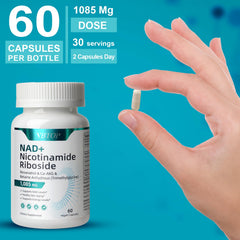 VBTOP NAD+ capsules with glass of water for daily vitality.