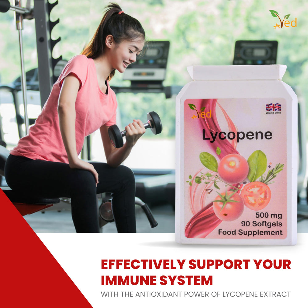 Ved Lycopene 500 mg package opened to reveal all 180 softgels.