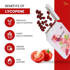 Ved Lycopene softgels close-up shows smooth, easy-to-swallow capsules