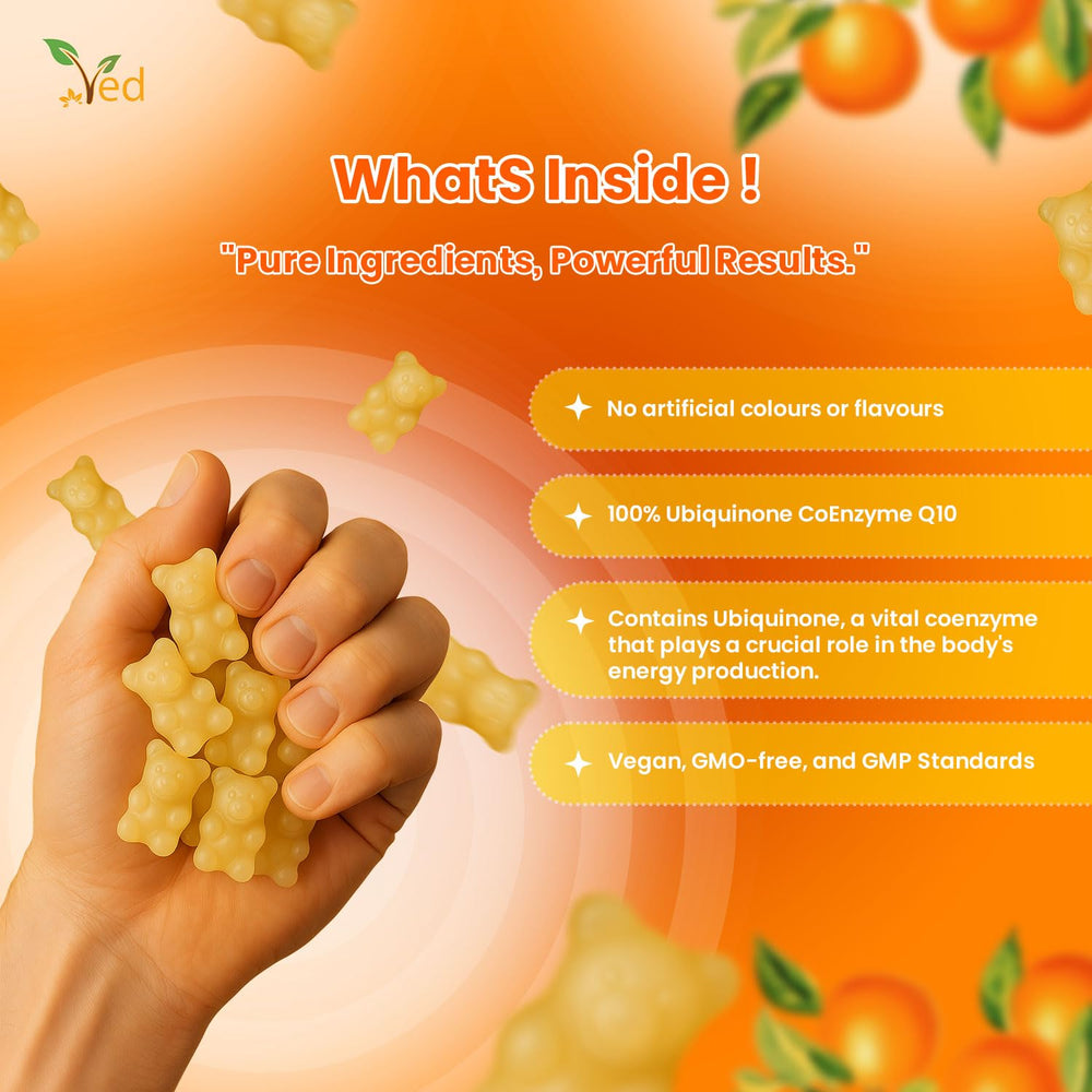 Ved Ubiquinol Gummy label shows allergen-free profile for sensitive diets.