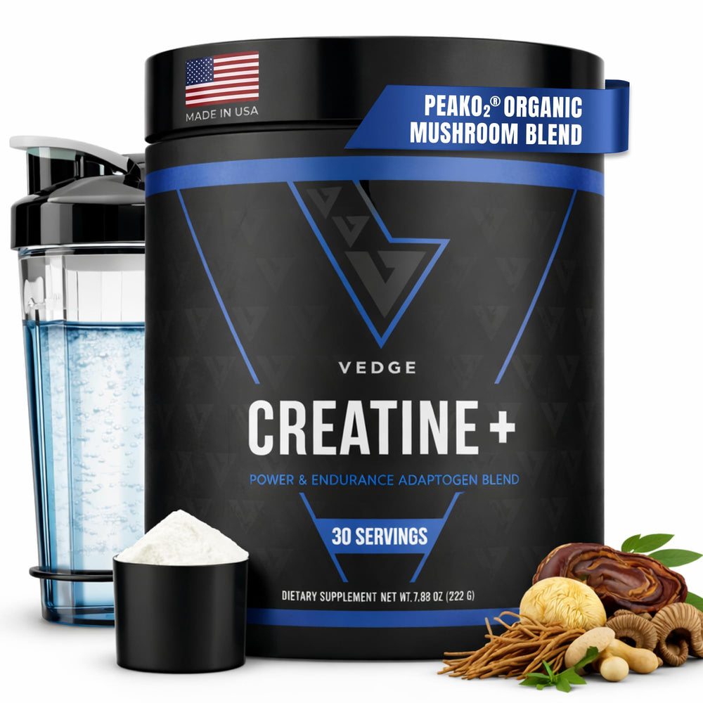 VEDGE Creatine+ bottle front showing unflavored formula for athletic performance