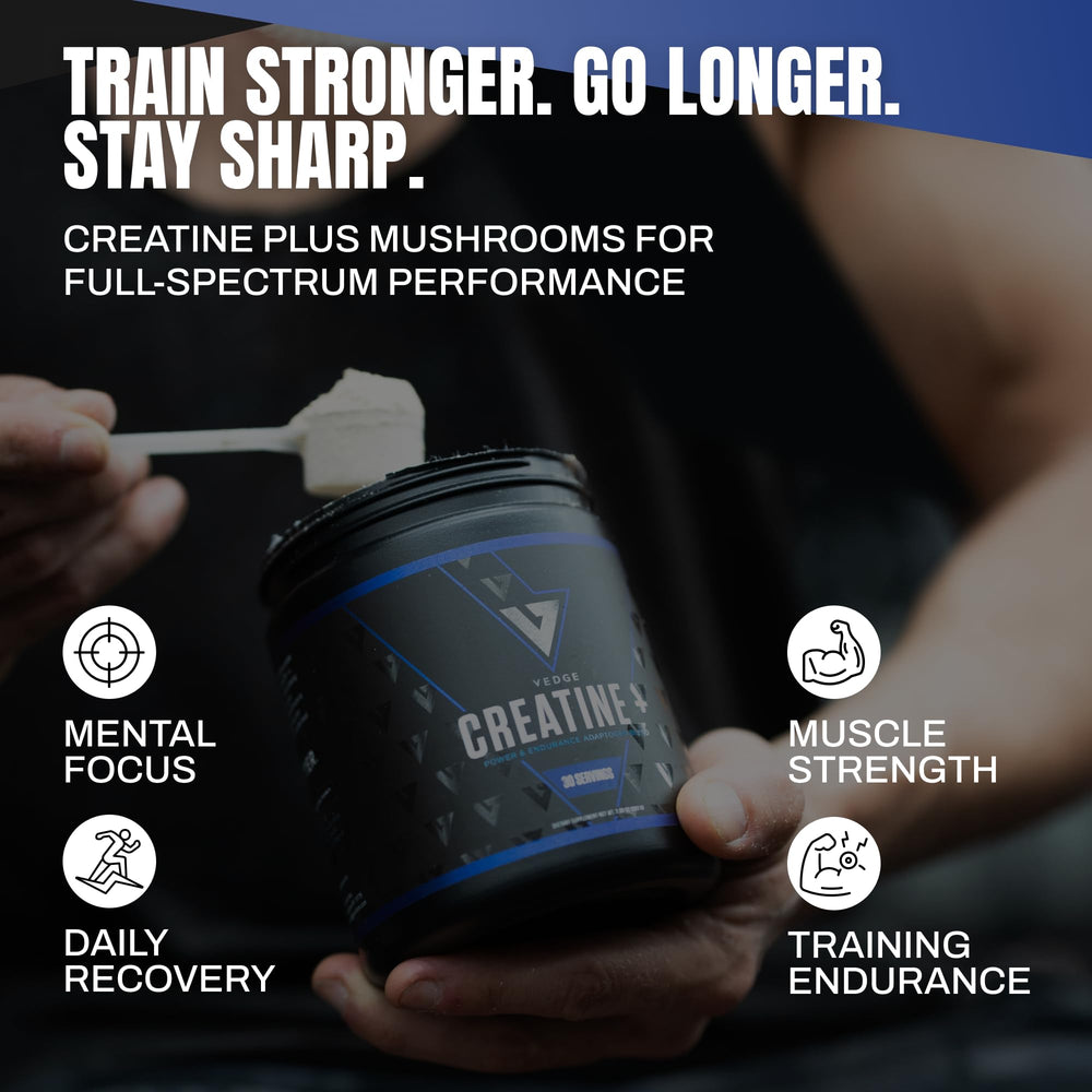 VEDGE Creatine+ powder close-up for consistent energy support