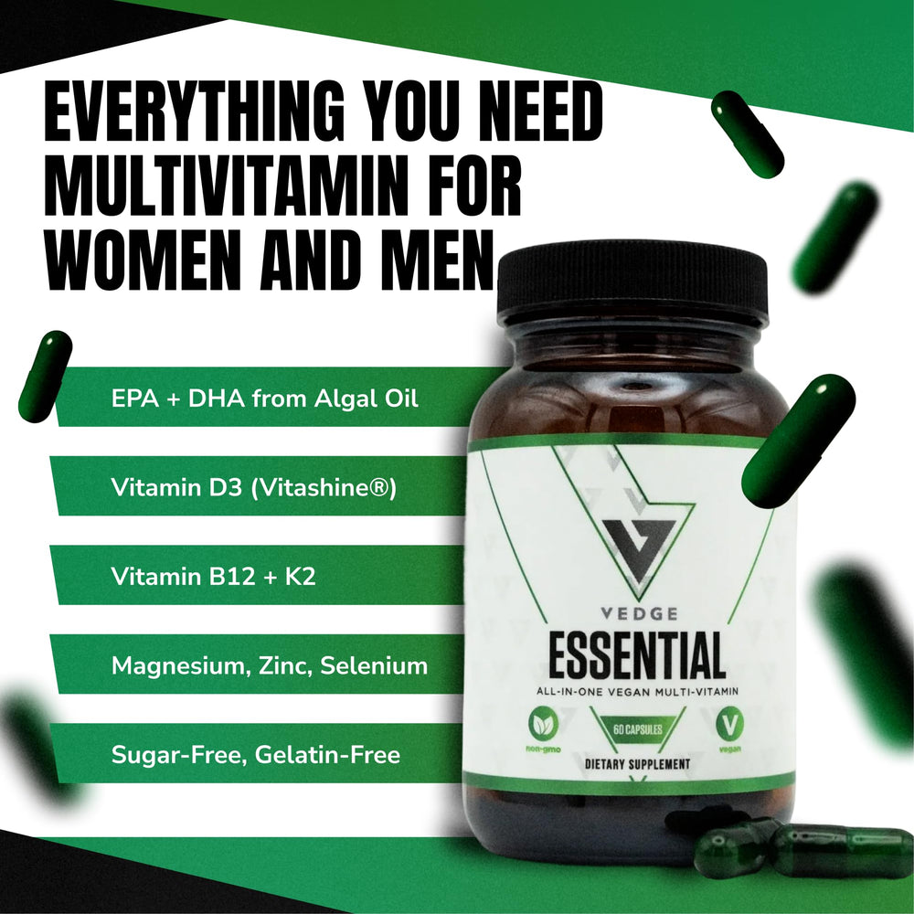 VEDGE Vegan Omega-3 capsules close-up ideal for easy daily dosing.