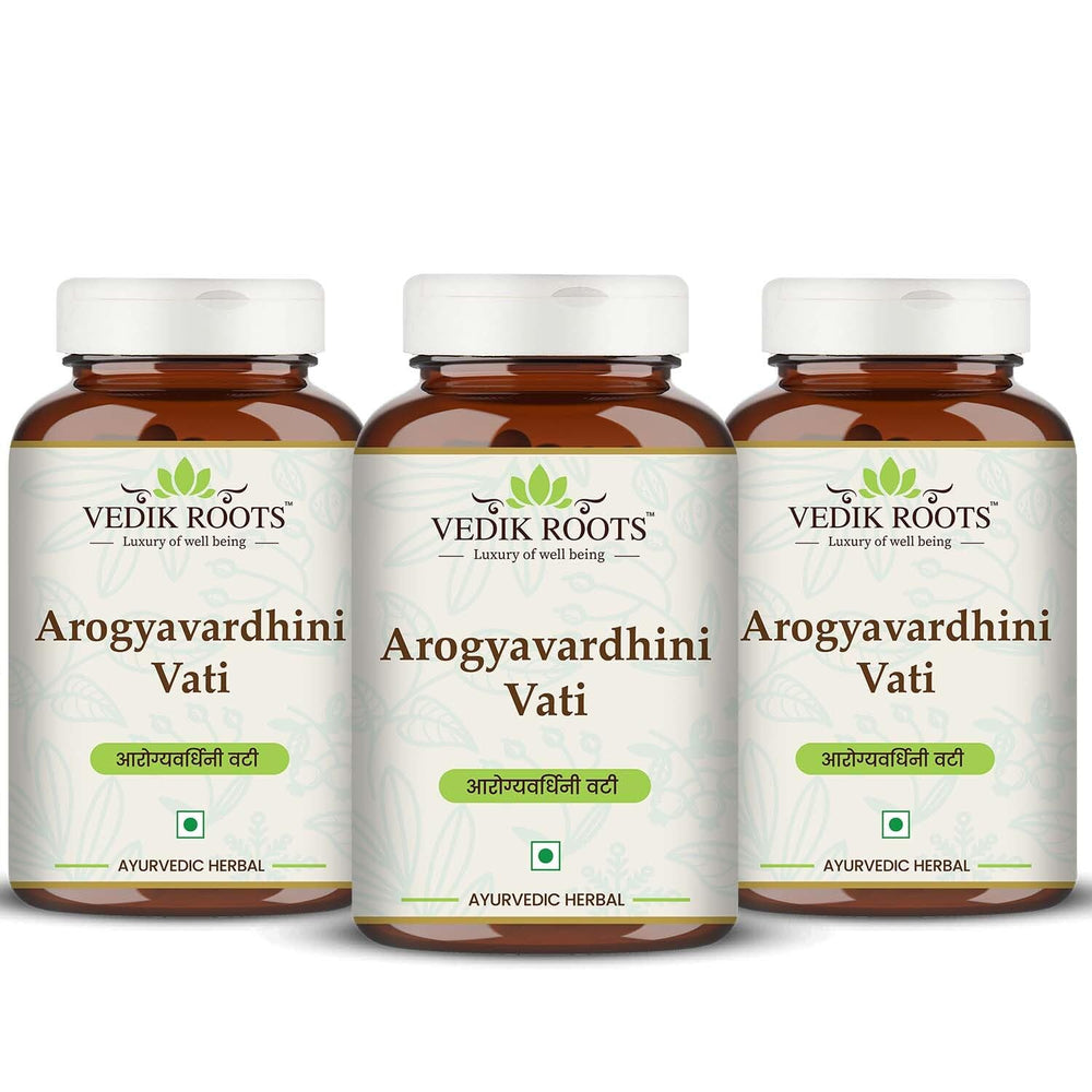 VEDIKROOTS Arogyavardhini Vati pack of 3 bottles for easy daily routines.