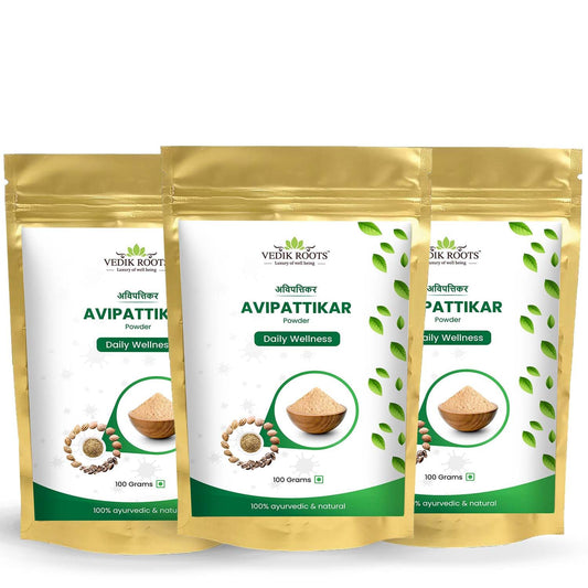VEDIKROOTS Avipattikar Churna pack of 3 front view for daily use