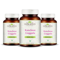 VEDIKROOTS Kanchnar Guggulu bottle showcases pure Ayurvedic blend for thyroid support