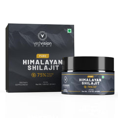 VedVision shilajit resin packaging shows authentic Himalayan resin for daily vitality