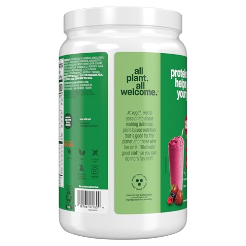 Vega Protein and Greens Berry shaker blended into smoothie
