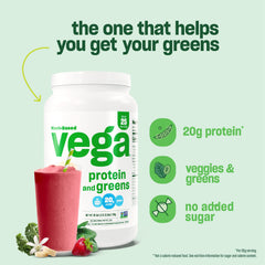 Vega Protein and Greens Tropical tub offering bright fruit-forward nutrition and greens.