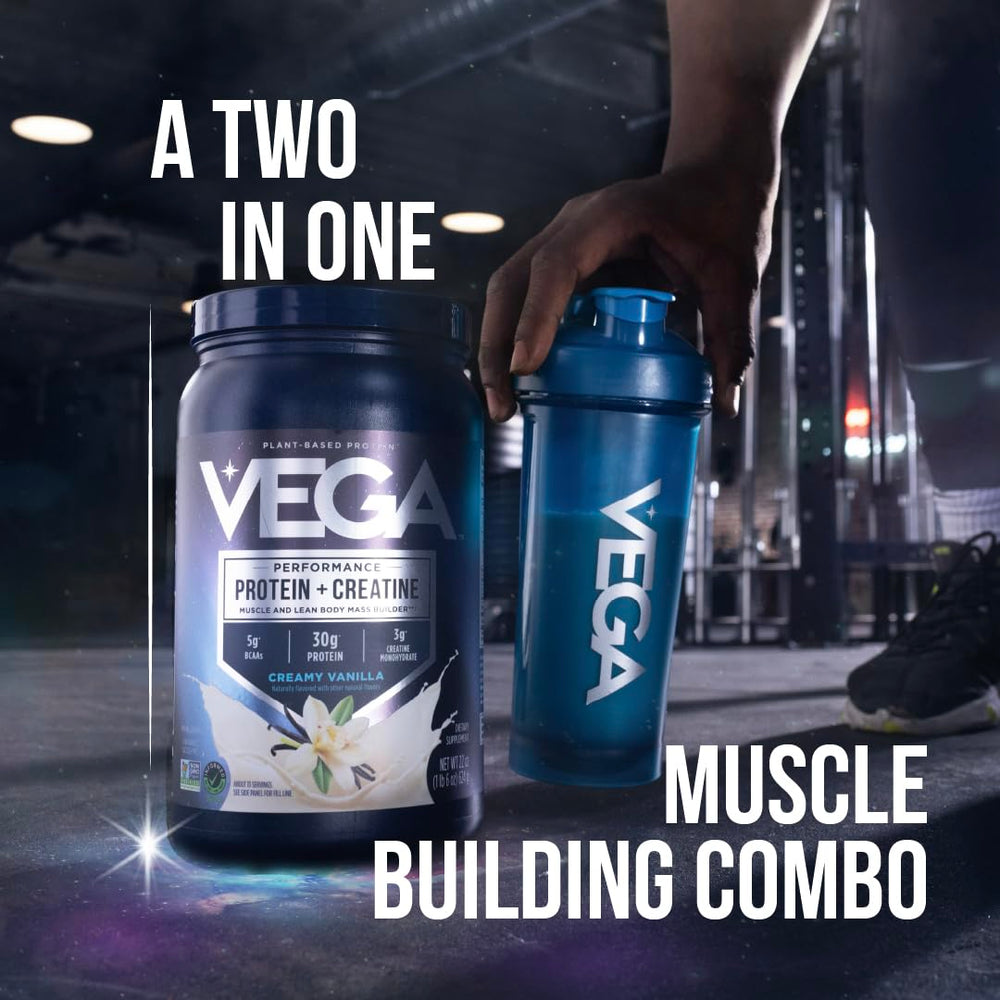 Vega Protein Creatine vanilla label close-up vegan and gluten-free