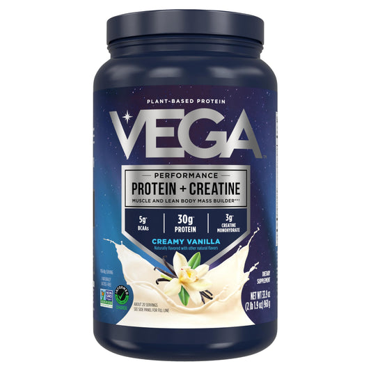 Vega Protein Creatine vanilla powder bottle with 3g creatine for energy