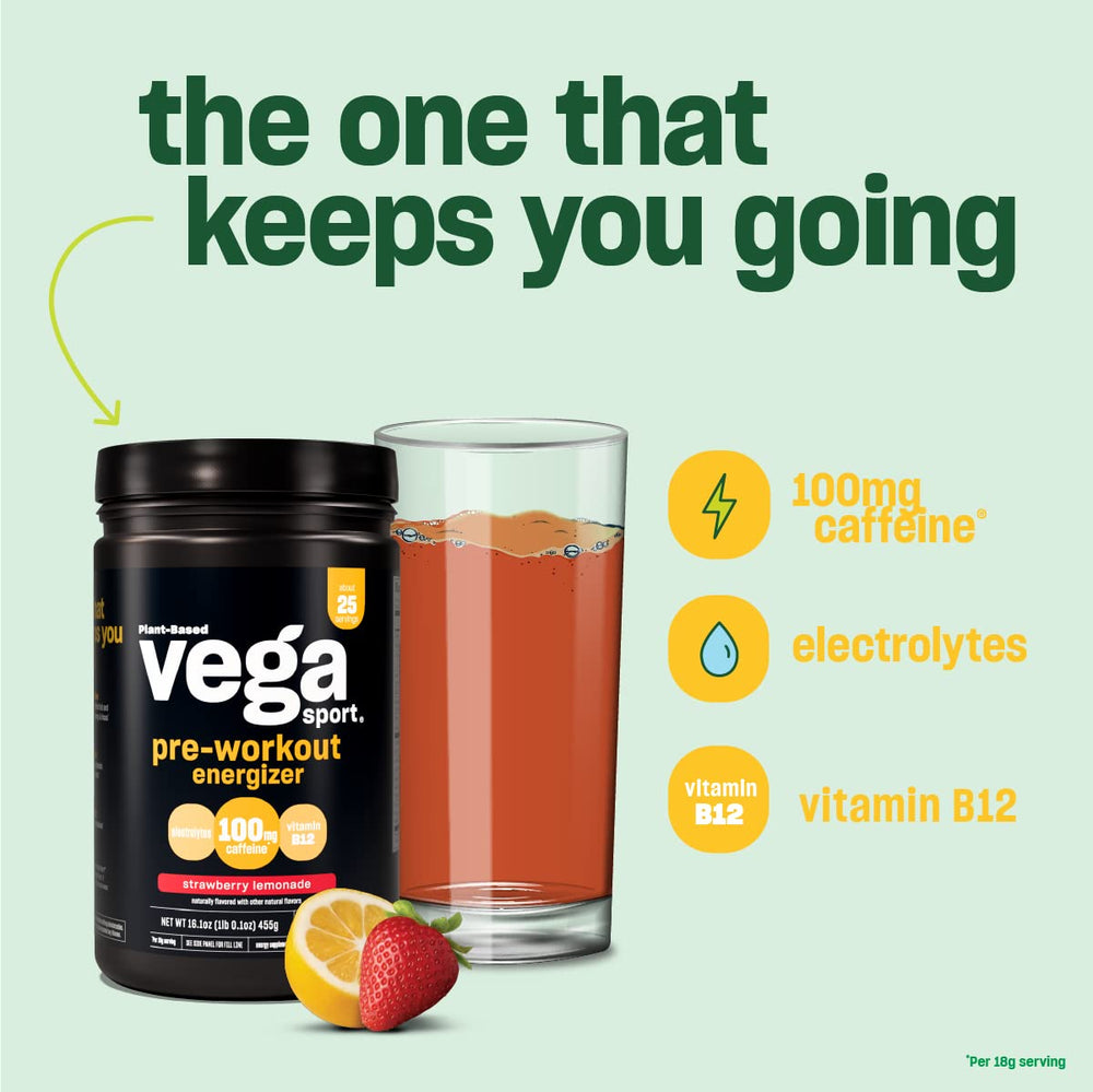 Vega Sport Energizer caffeine from natural sources supports pre-workout focus.