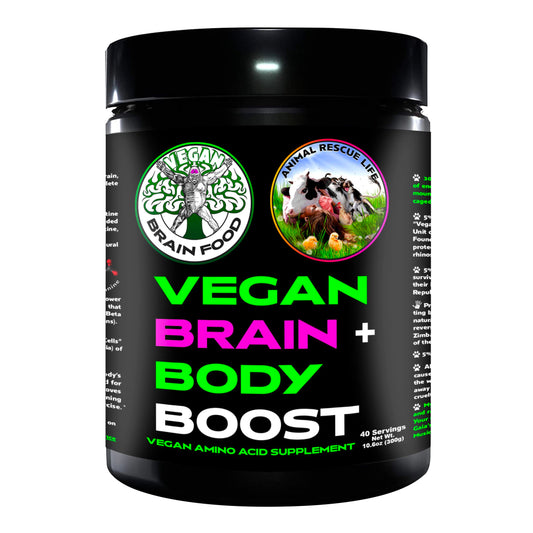 Vegan Brain Food bottle with cherry top emphasizing cognitive support