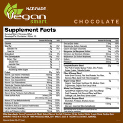 Vegansmart Naturade All-in-One Shake chocolate scoop highlighting protein-rich blend for recovery.