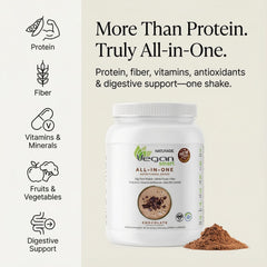 Vegansmart Naturade All-in-One Shake chocolate kitchen scene for easy meal replacement.