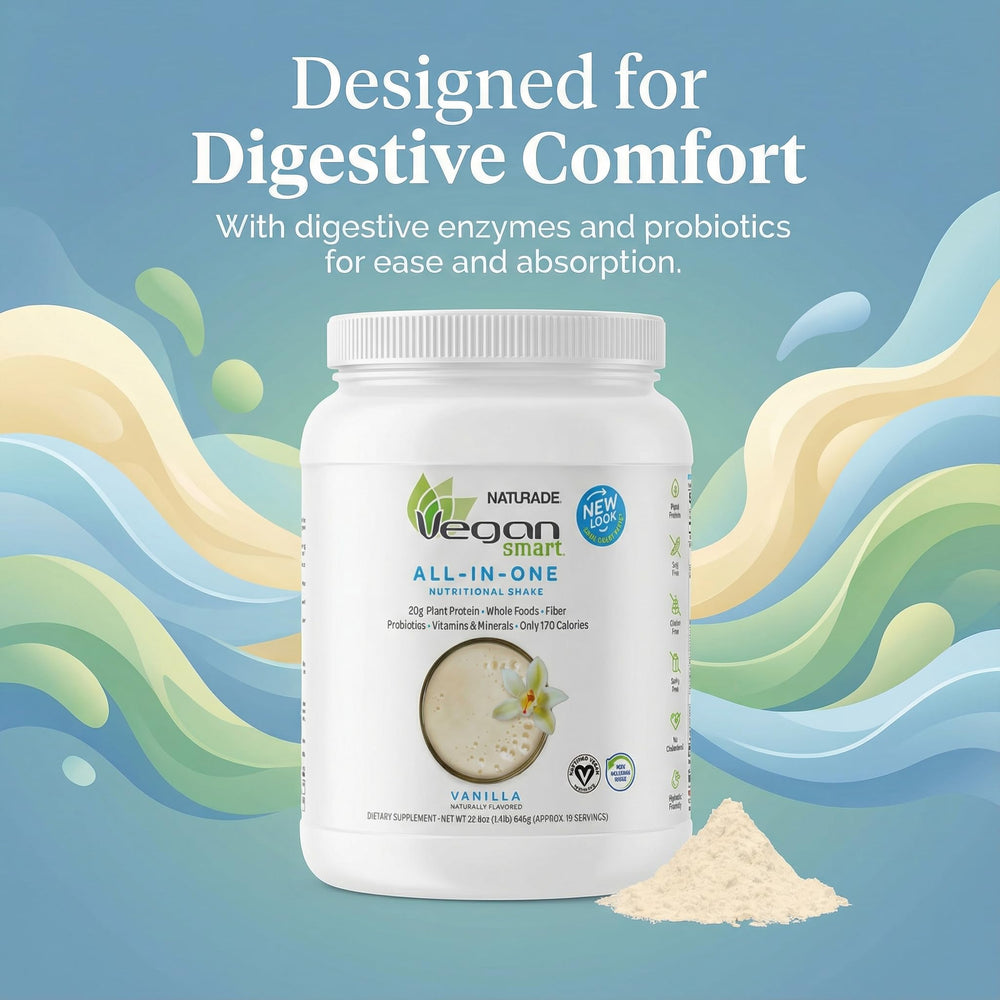 Vegansmart Naturade All-in-One Shake omega-3 visual indicating brain and heart support.