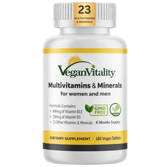 Vegan Vitality bottle front view for daily vegan nutrition.