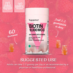 VEGEPOWER Biotin Gummies on-the-go packaging for busy mornings.