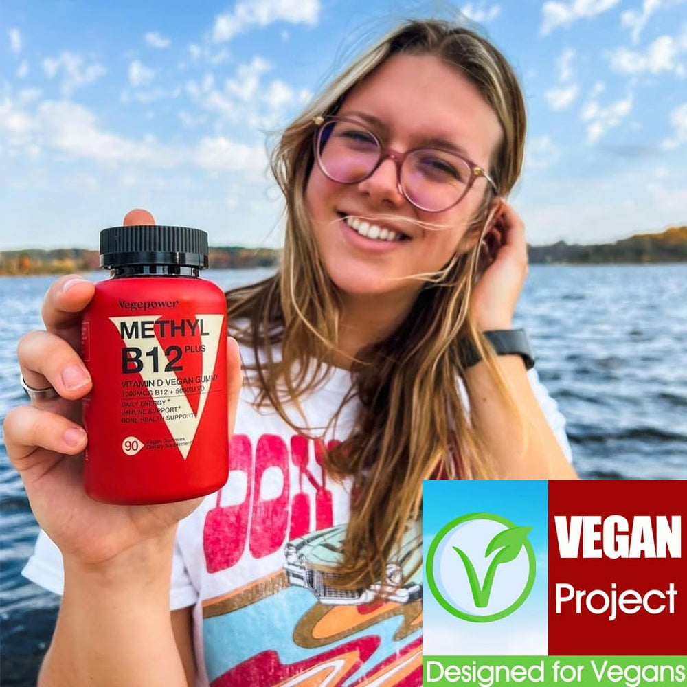 VEGEPOWER bottle and label highlighting non-GMO vegan sourcing.