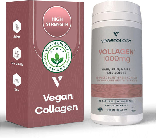 VEGETOLOGY Vollagen bottle front highlights vegan amino acids for hair and skin support.