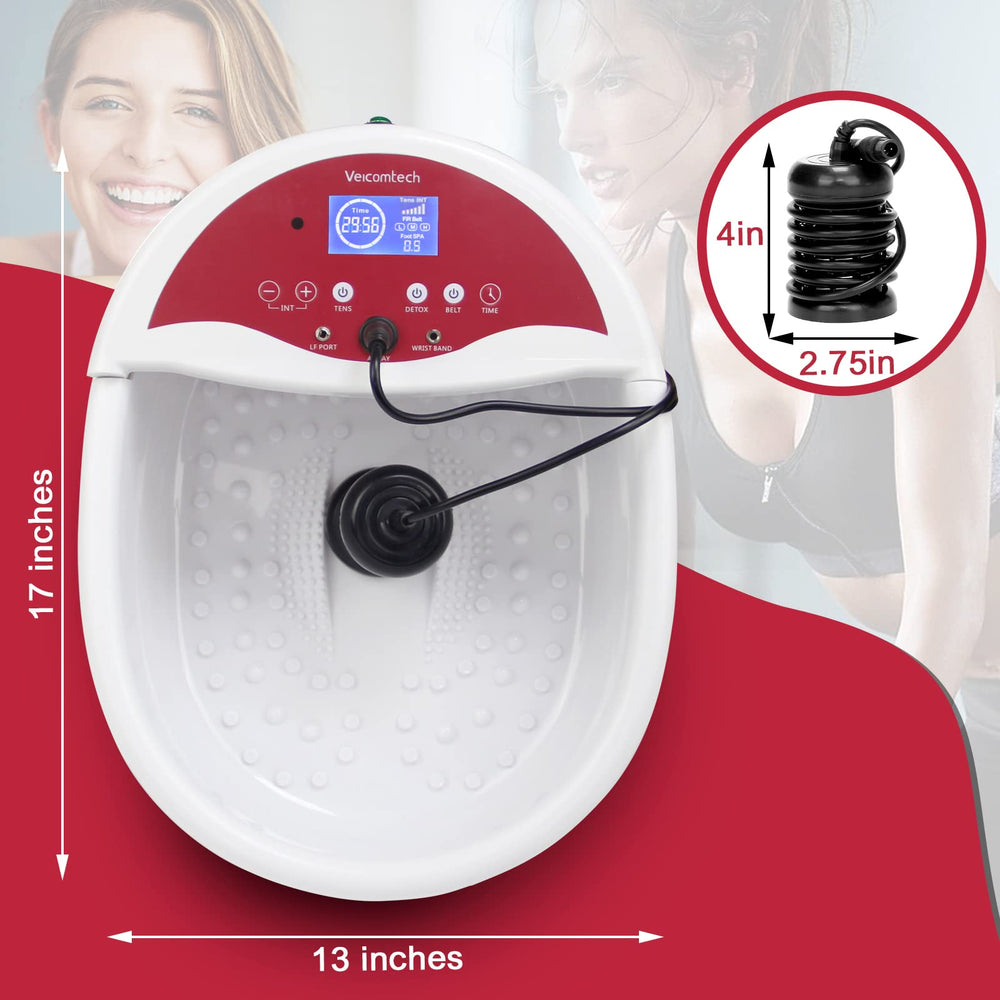 Veicomtech Foot basin with accessories layout illustrates a complete home spa kit