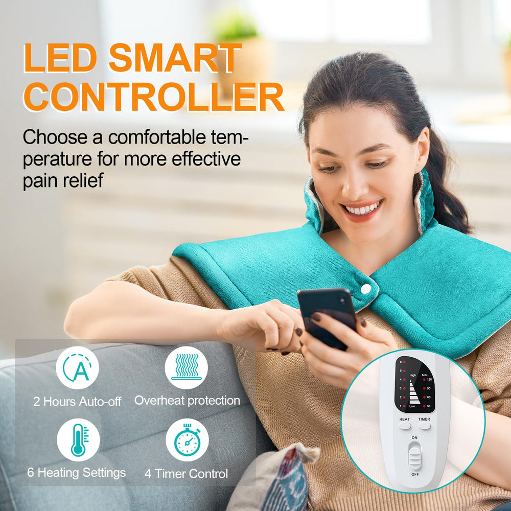 VEKOZI heating pad with ergonomic controller enables easy heat selection.