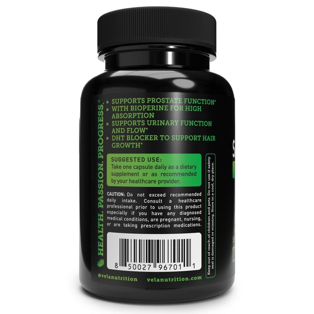 Easy-to-swallow Véla Saw Palmetto capsule for everyday wellness.
