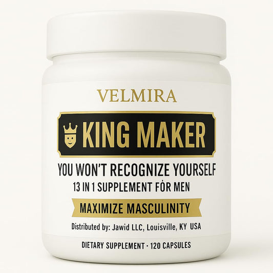 Velmira King Maker capsules in bottle support daily energy and vitality