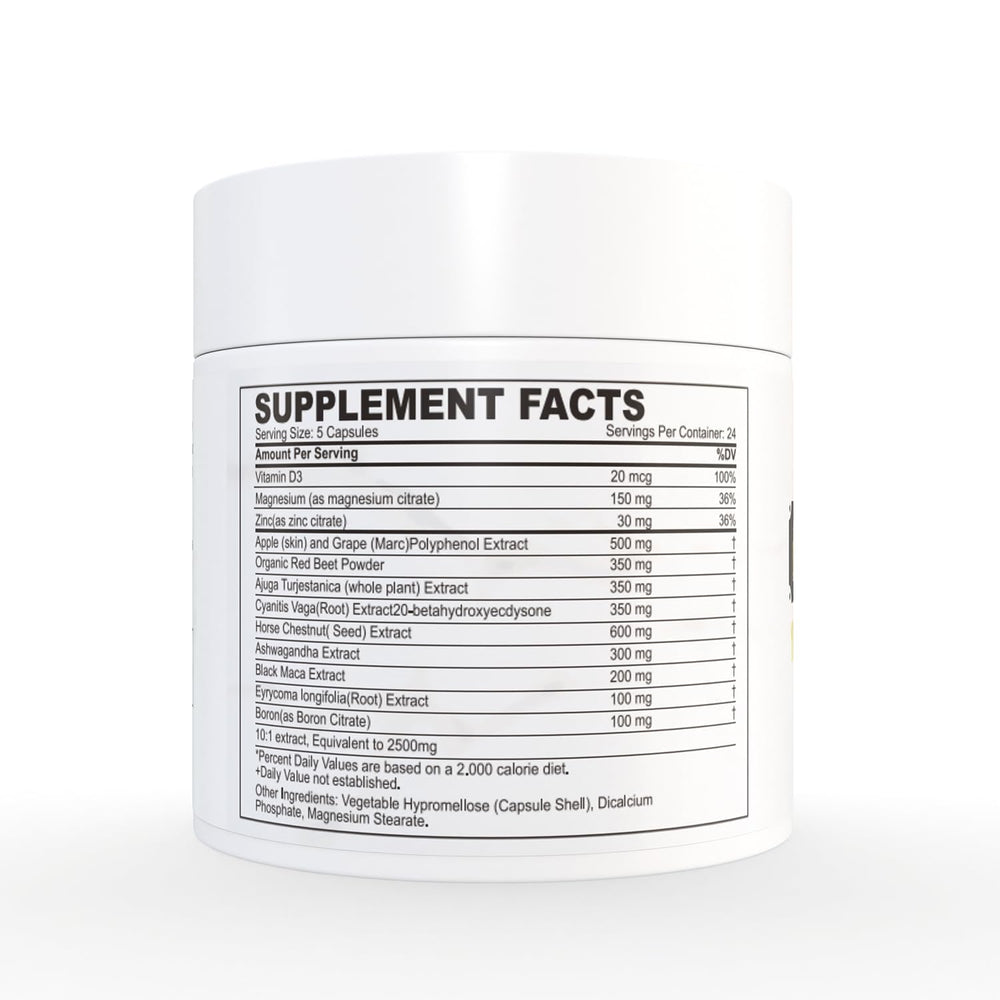 Velmira King Maker recommended daily dosage shown beside a glass of water