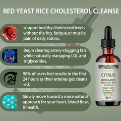 Velora red yeast rice drops label close-up highlighting natural ingredients and vegan formula.
