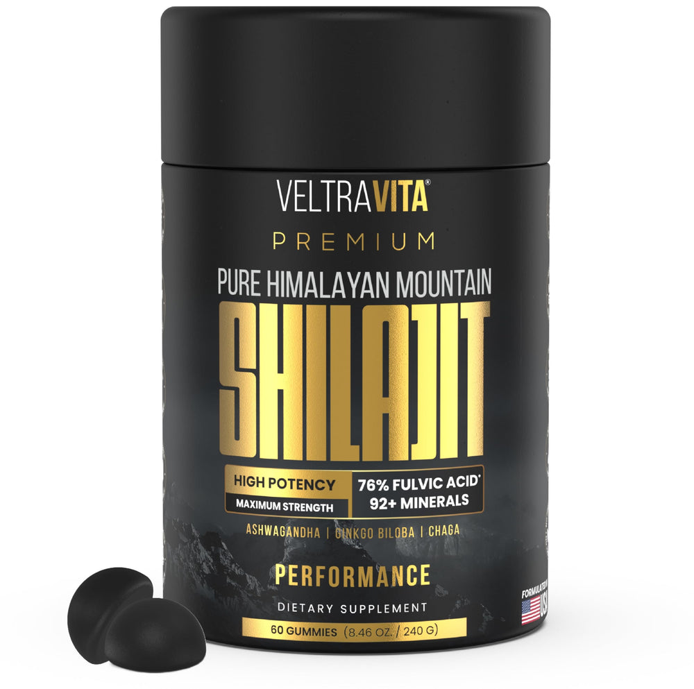 VeltraVita Pure Himalayan Shilajit Gummies packaging, sugar-free wellness option